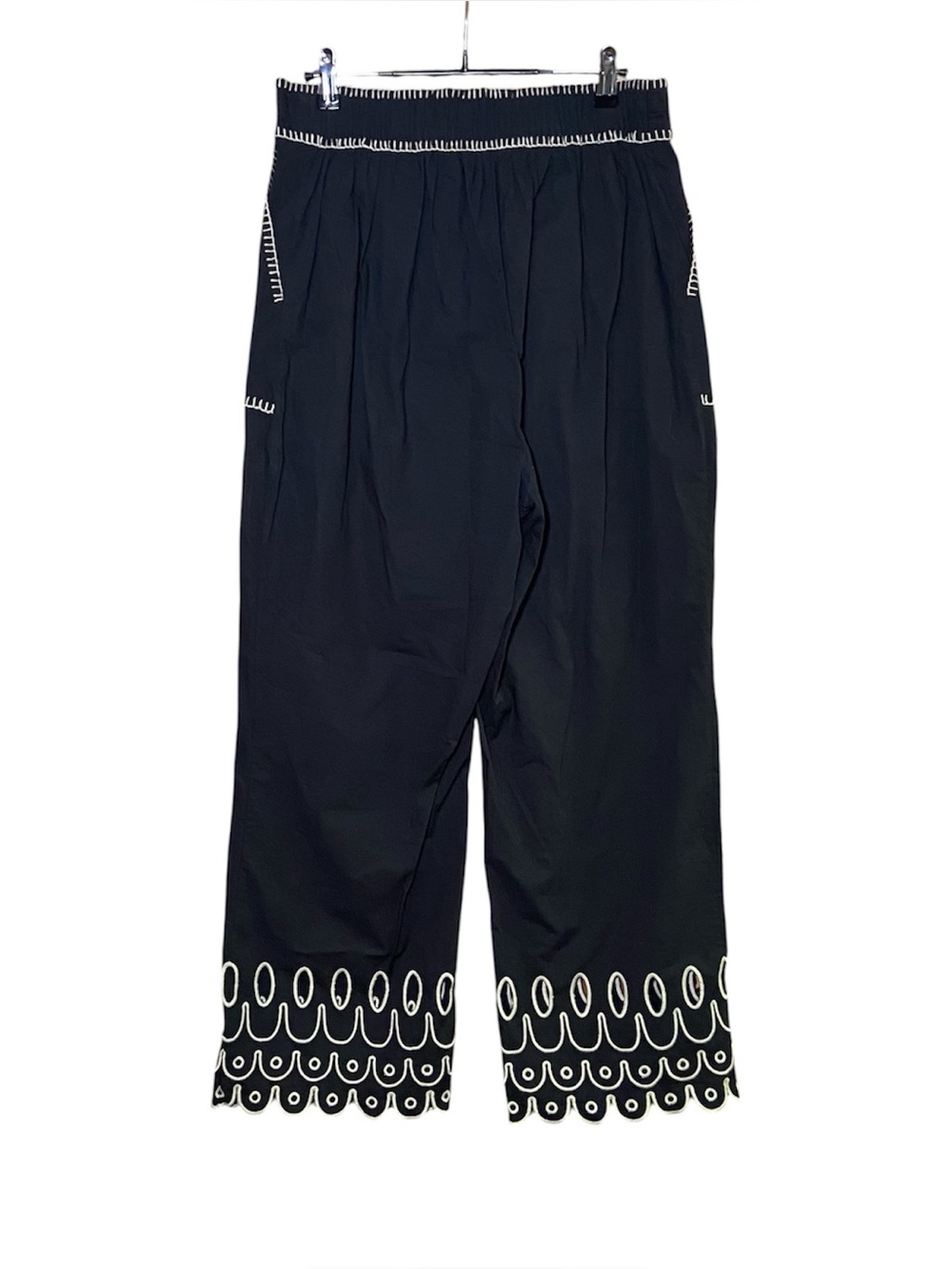 Figue Jolie Tiered Embroidered Ruffle-Hem Straight-Leg Pull-On Pants M Boho - Picture 3 of 5
